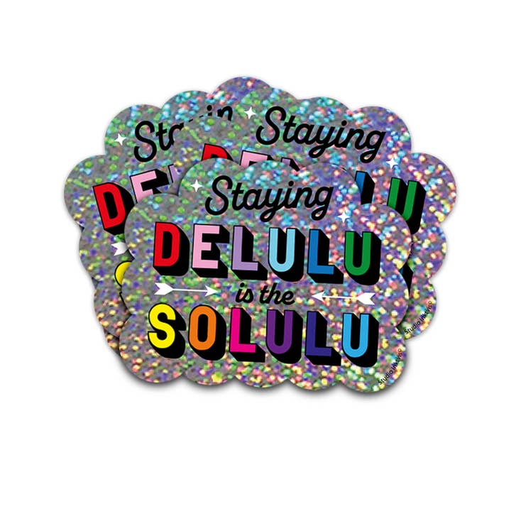 Glitter sticker Staying Delulu is the Solulu for wholesale by Studio Inktvis