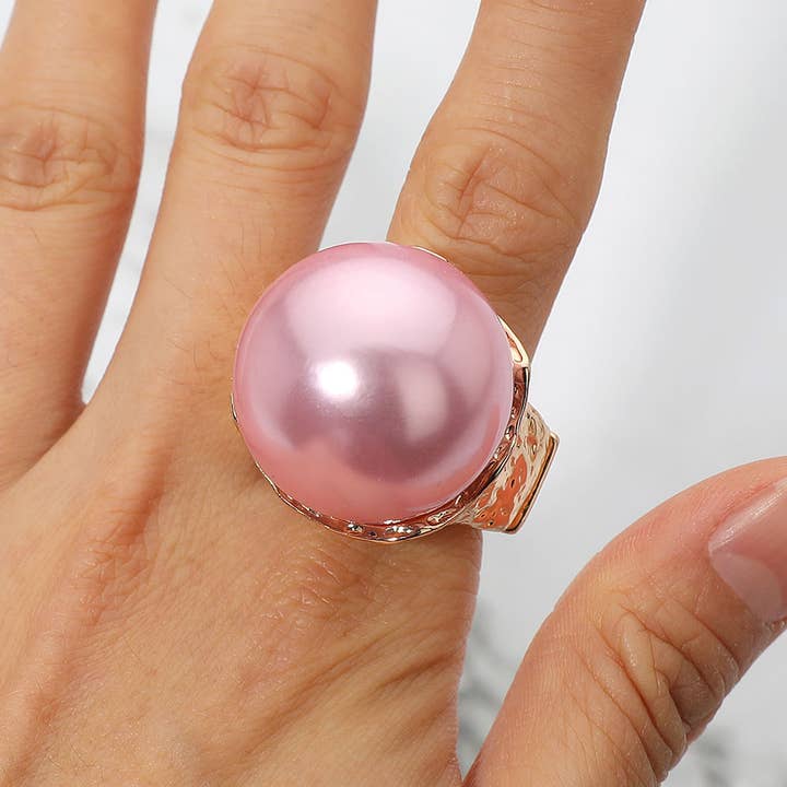 Bold Pearl Accented Metal Stretch Ring for wholesale by Sensibling Corp.