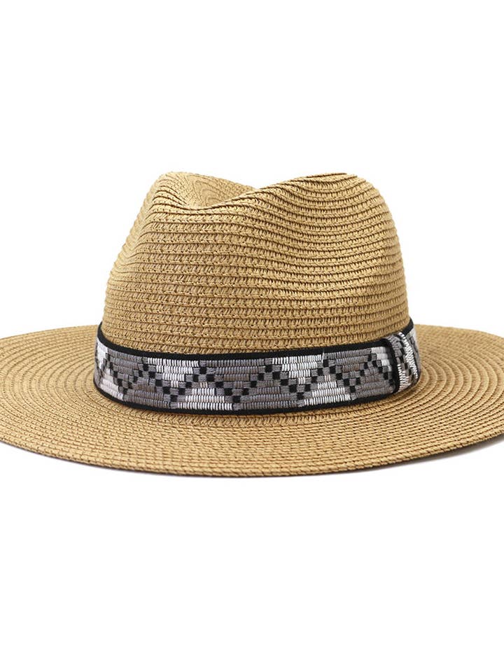 Aztec Black White Spring Summer Outdoor Straw Hat for wholesale by Suzie Q USA