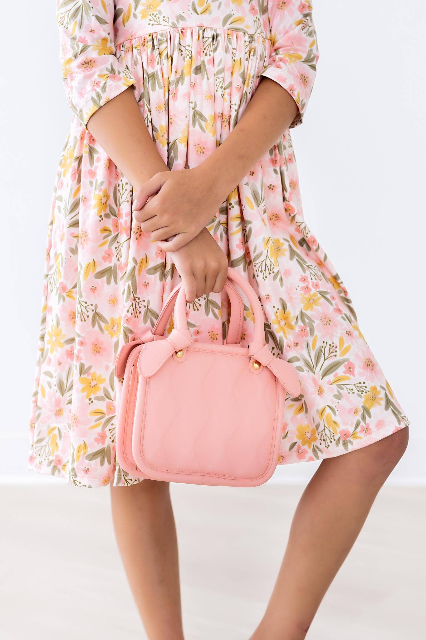 Mila & Rose - Wholesale Dress - Kids - Pretty Peachy 3/4 Sleeve Pocket Twirl Dress6