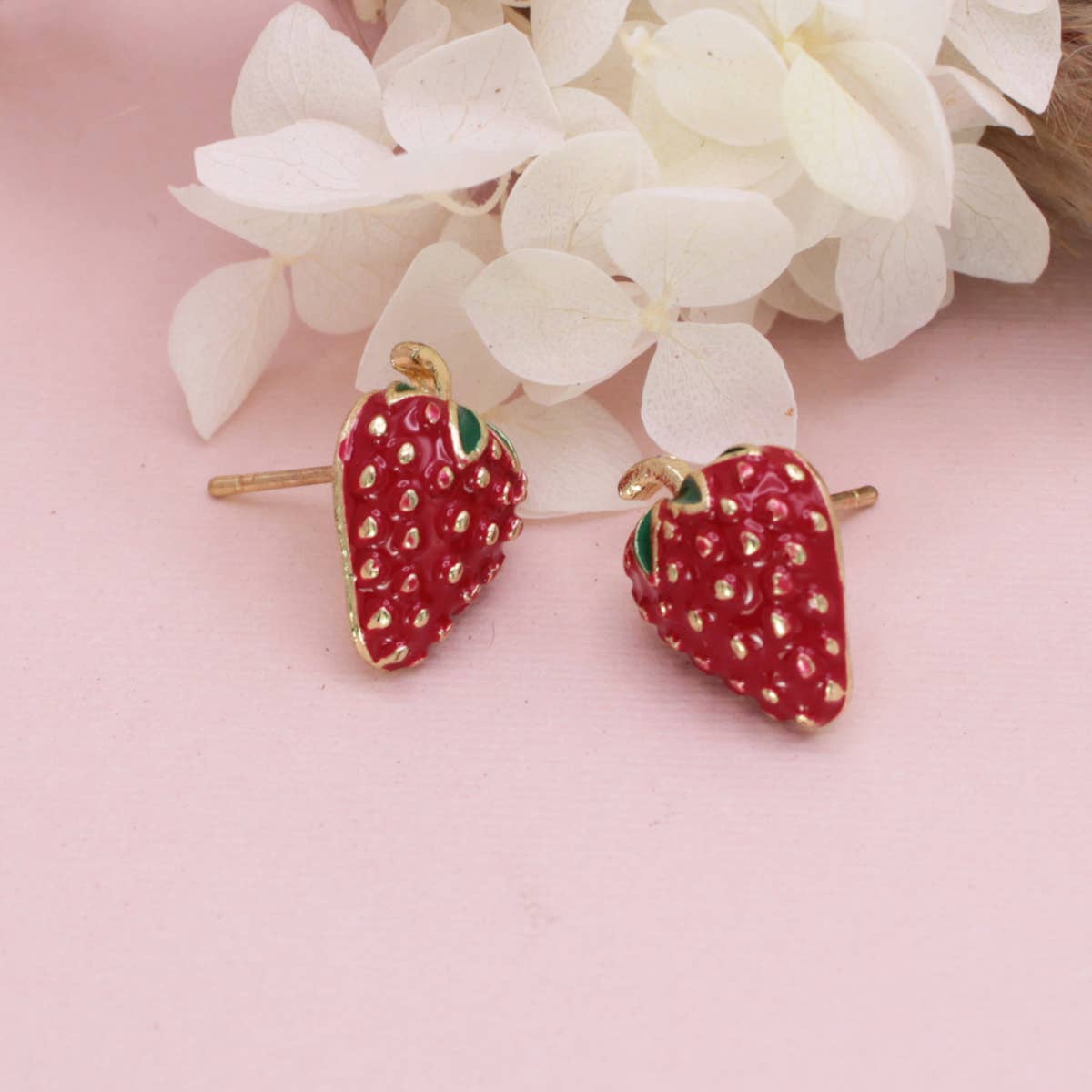 ZAD - Wholesale Stud/Post Earrings - Picked Sweet Gold Red Strawberry Post Earrings