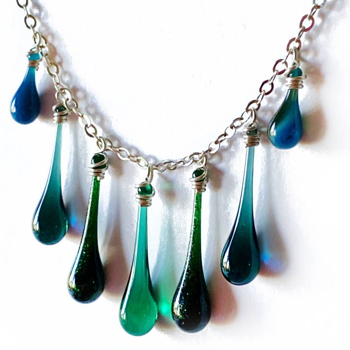Concerto Glass Teardrop Necklace - Caspian Sea for wholesale by Sundrop Jewelry
