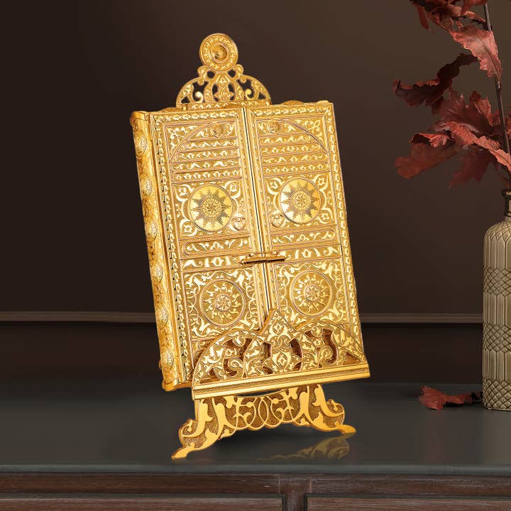 Hakan - Wholesale Decorative Box - Luxury Metal Quran Box with Stand, Gold, and Nickel1