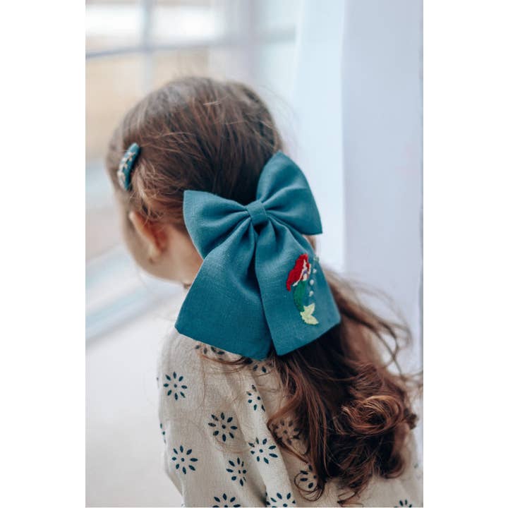 EmbroideryNTA – wholesale Hårrosett - Barn – Linne hår rosett för flicka, Princess Hair Bow, Mermaid Hair Bow