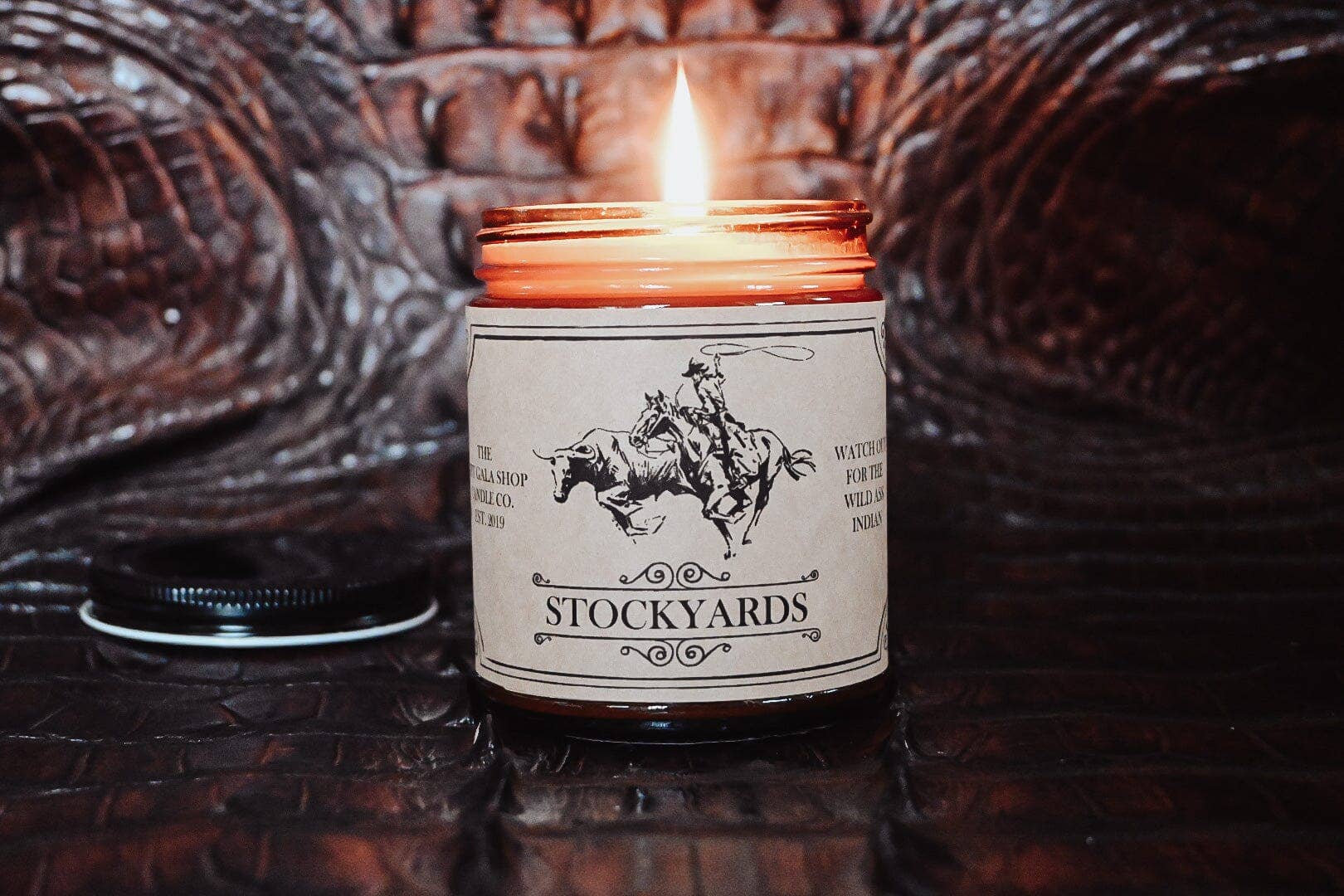 The Gift Gala Shop Candle Co. - Wholesale Jar/Filled Candle - “Stockyards” Western Soy Candles | Amber Rustic Candles