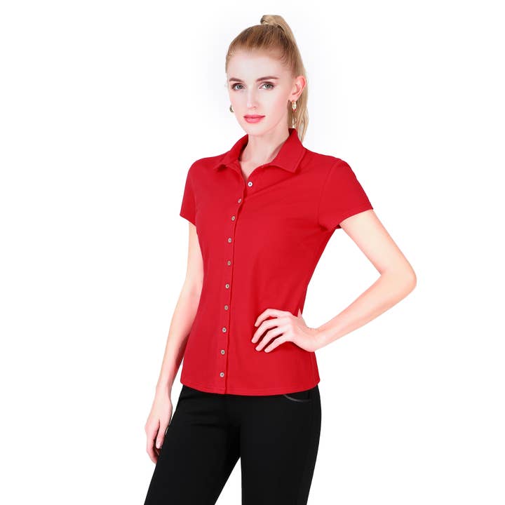 Camisa de manga curta com abotoamento completo com gola por atacado de guodil