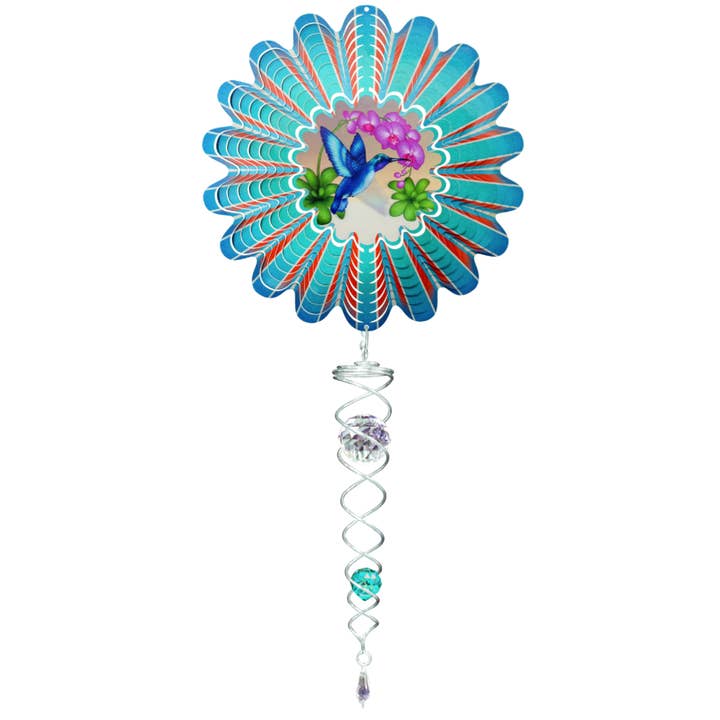 Spinfinity Designs - Wholesale Wind Spinner - Animated Blue Hummingbird - Mini Set Wind Spinner
