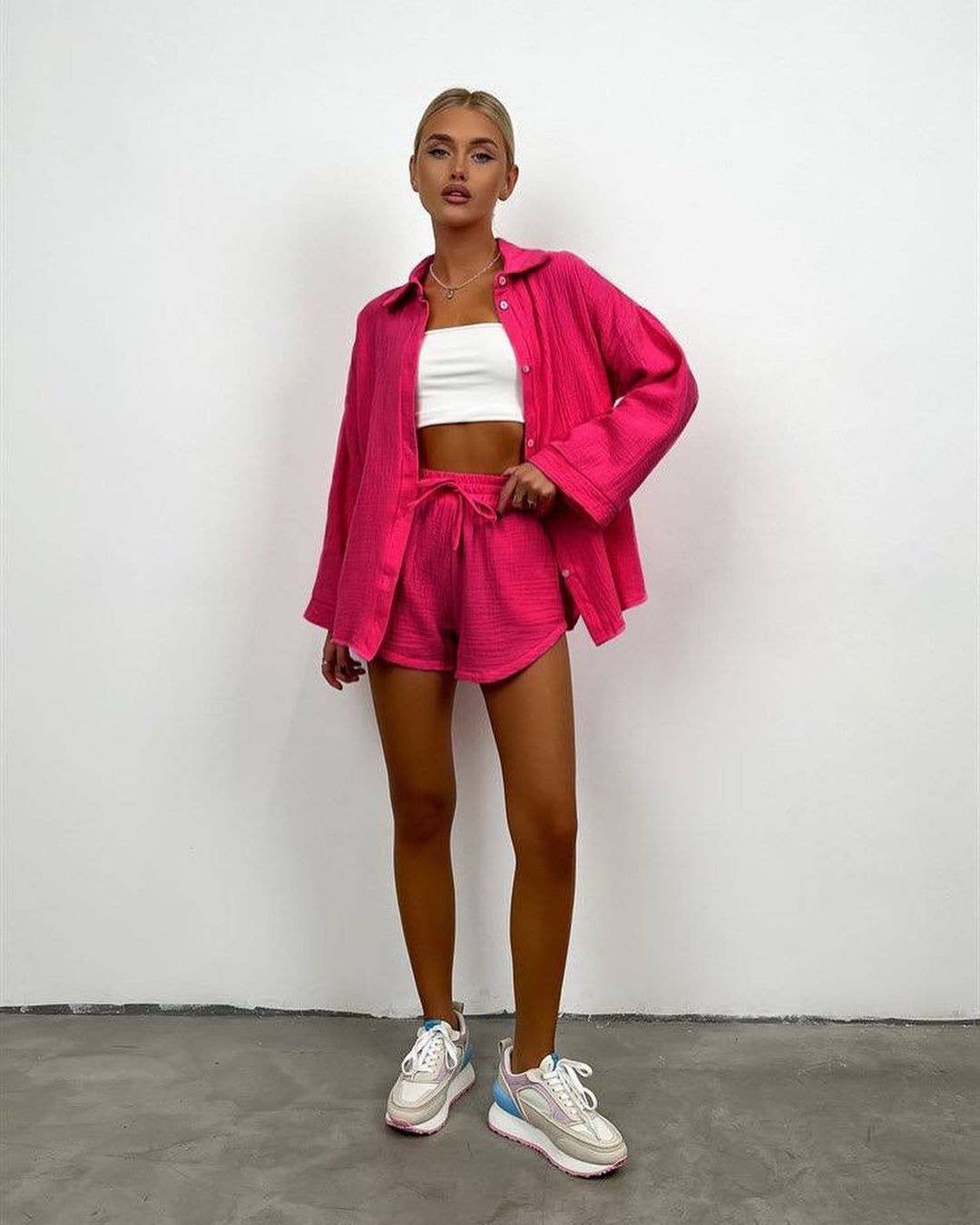 Sweetkama - Wholesale Lounge Set - Women's - Ladies Solid Color Top and Shorts Daily Set FF2304159