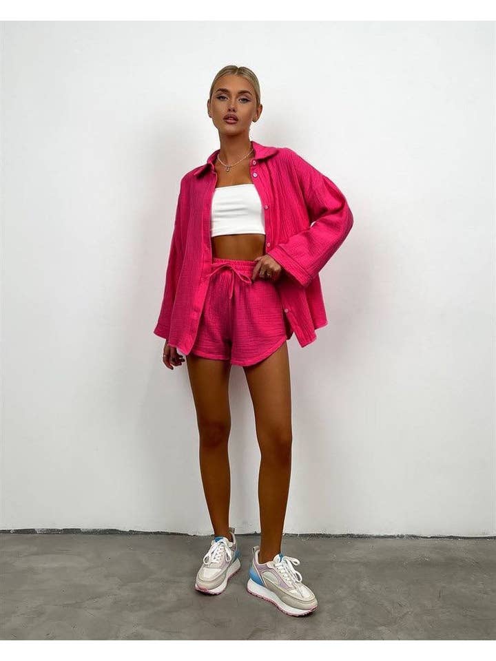 Sweetkama - Wholesale Lounge Set - Women's - Ladies Solid Color Top and Shorts Daily Set FF2304159