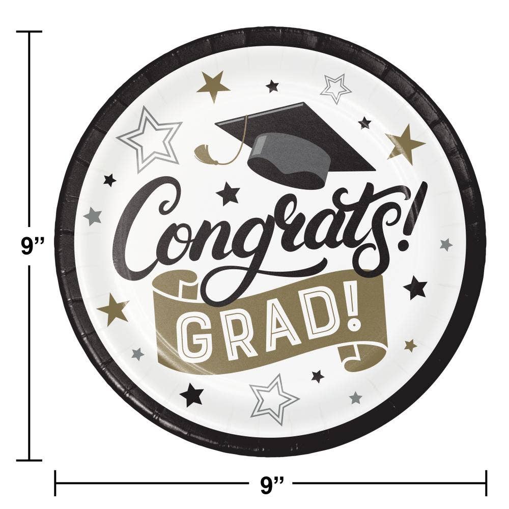 Bulk Party Decor - Wholesale Disposable Plate - Grad Glamor Paper 9" Dinner Plate, 8/Pkg1