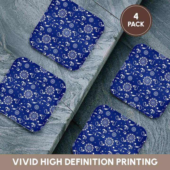 3dRose - Wholesale Coasters - 3dRose, Cute Bright Blue and White Flowers and Flourish Pattern, Coaster12