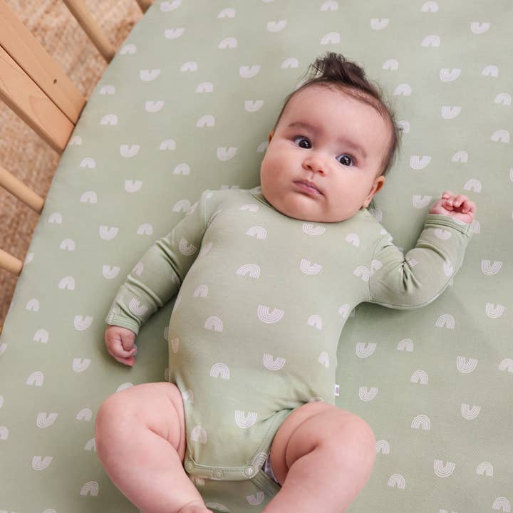 Fitted Cot Sheet - Sage Rainbow for wholesale on Faire2