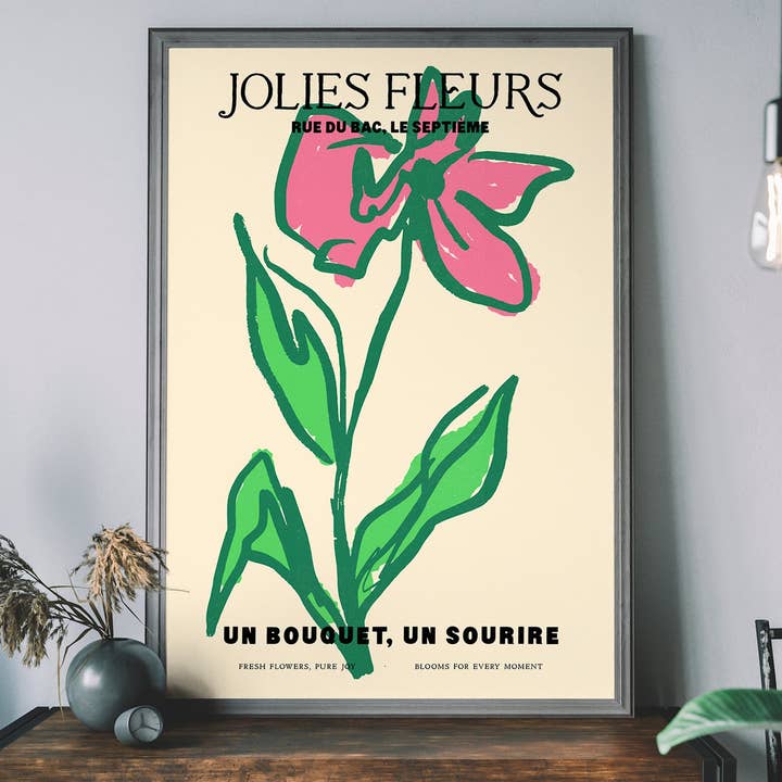 Vackra blommor rosa blomma teckning tryck för wholesale av Ink & Drop