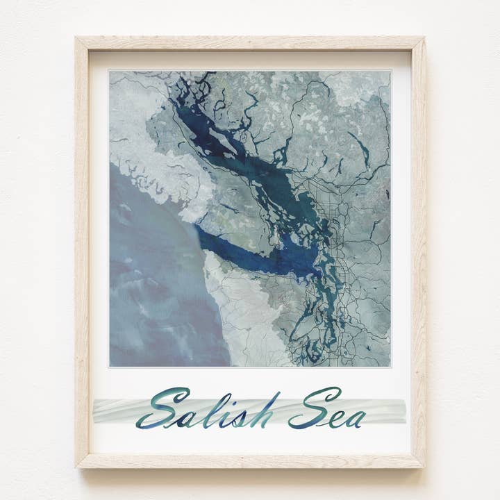 SALISH SEA Aquarel Kaart Kunstprint - zonder tekst voor wholesale door Turn-of-the-Centuries