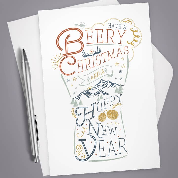 Greeting Card, Have a Beery Christmas and a Hoppy New Year for wholesale by Vintage Wit