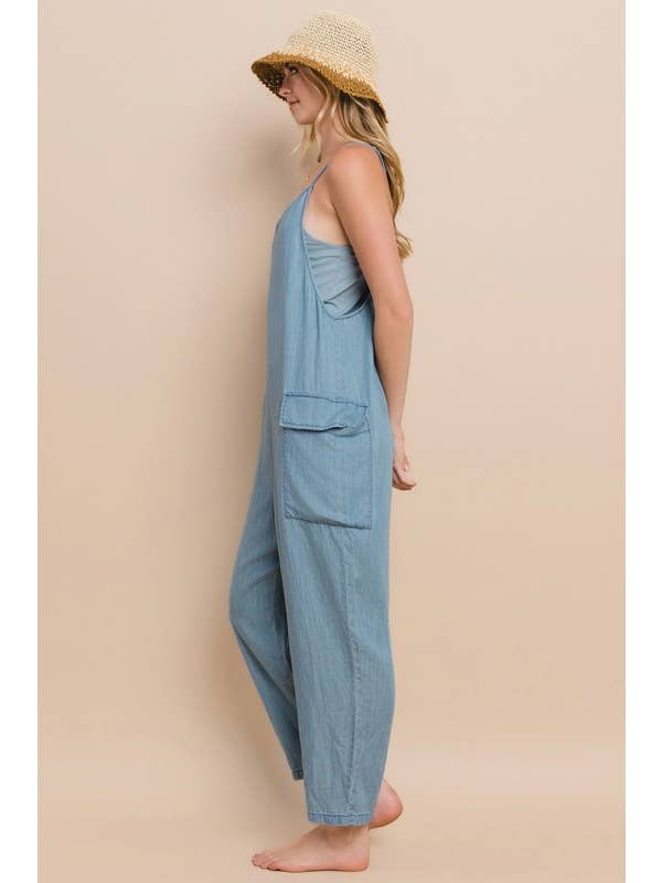 Acid Washed Chambray Oversized Jumpsuits for wholesale on Faire