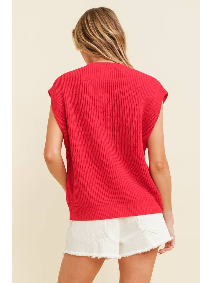Red CSW10210 - 'BULLDOGS" EMBROIDERED SLEEVELESS SWEATER TOP for wholesale on Faire