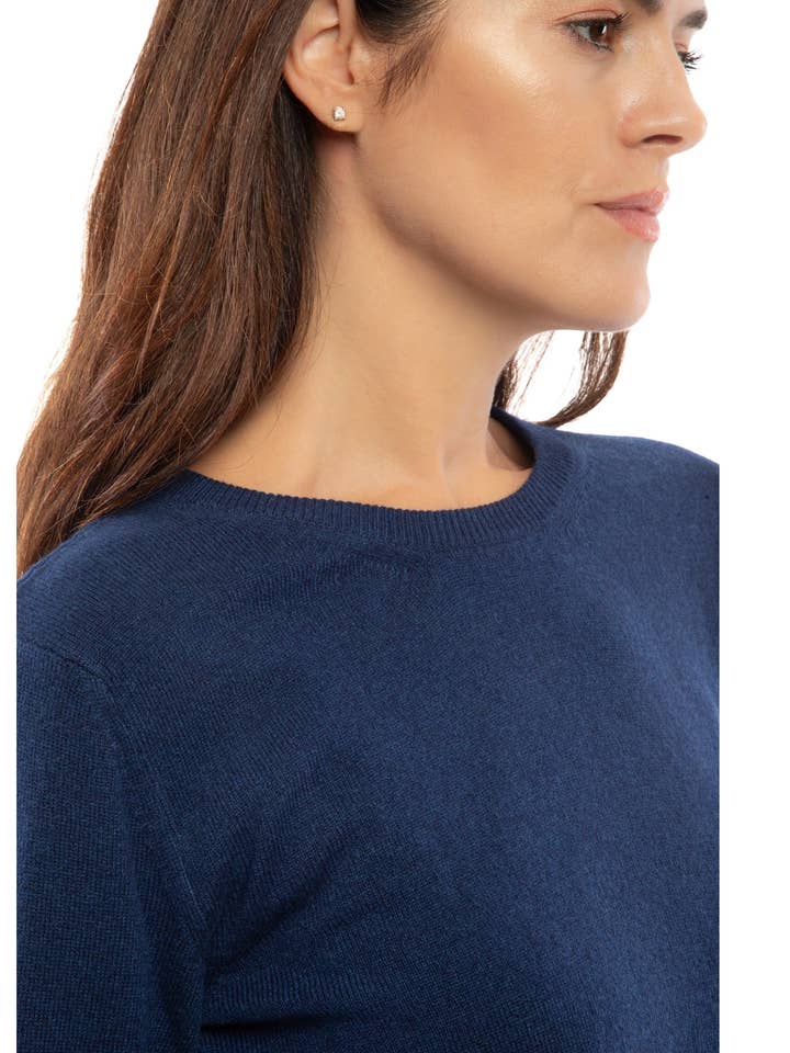 Womens's Cashmere Crew Neck Dress Melange Blue for wholesale by Monticelli Cashmere