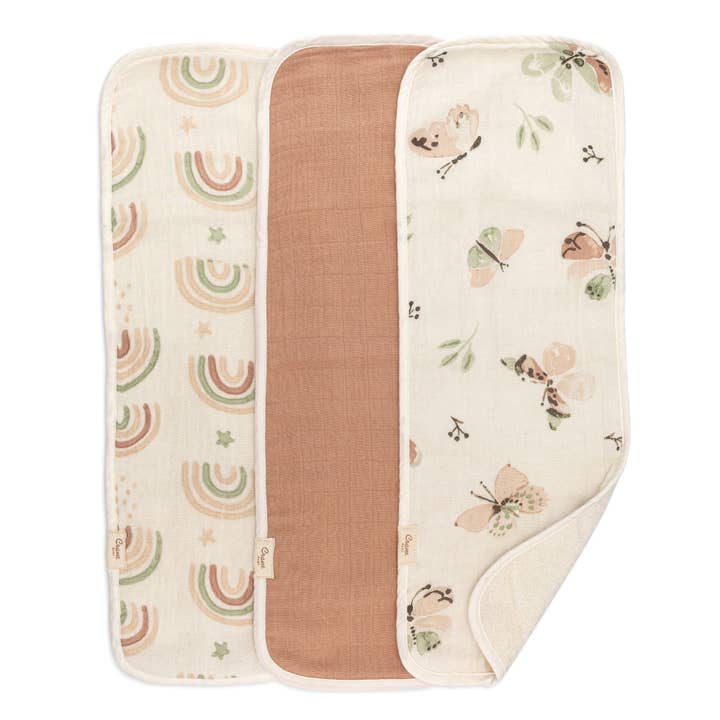 Parker, 3 pièces Ensemble de linges Baby Burp (Arc-en-ciel/Papillon) pour la vente par Crane Baby