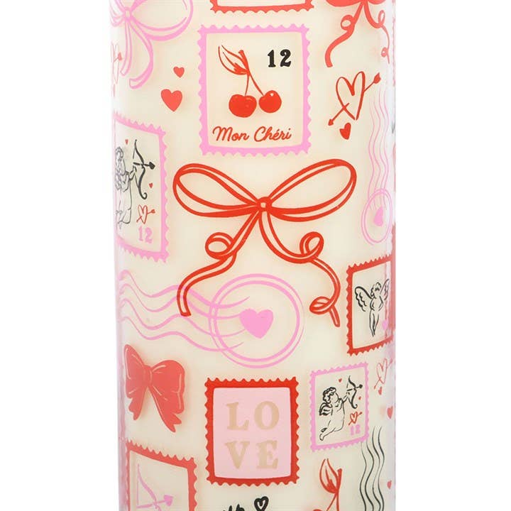 Something Different Wholesale – wholesale Jar/filled candle – Valentine Postage Stamp Print Sparkling Rose Tube Candle3