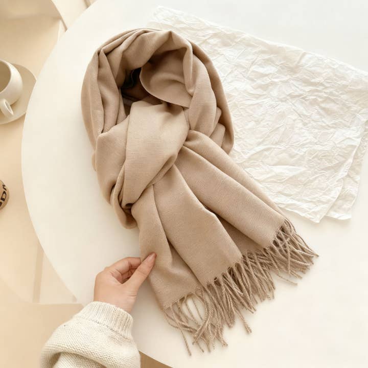 MINIMALIST SOLID COLOR TASSEL SCARF_CWASC03196 for wholesale by DOUBLJU