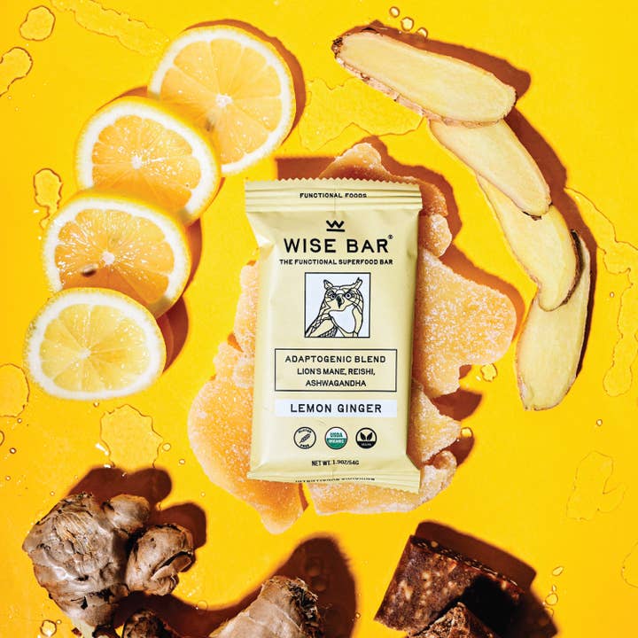 Wise Bar - Wholesale Snackreep - Lemon Ginger Adaptogen Mushroom Nutrition Bar (12 repen)7