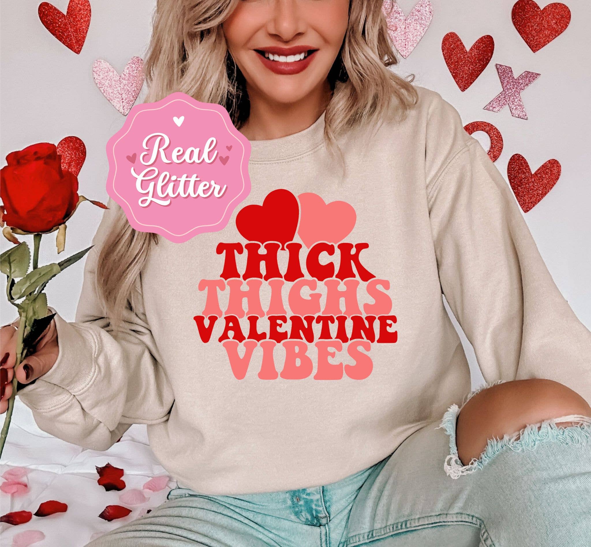Nu Kustomz LLC - - Wholesale Graphic Sweatshirt - Women's - THICK THIGHS N V-DAY VIBES CREW SWEATSHIRT FOR WOMEN3