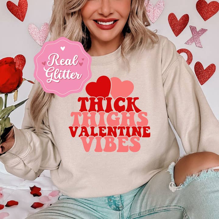 Nu Kustomz LLC - - Wholesale Graphic Sweatshirt - Women's - THICK THIGHS N V-DAY VIBES CREW SWEATSHIRT FOR WOMEN3
