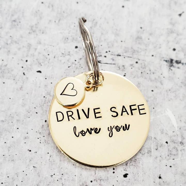 Drive Safe Love You Keychain with Heart Tiny Tag for wholesale by Salt and Sparkle