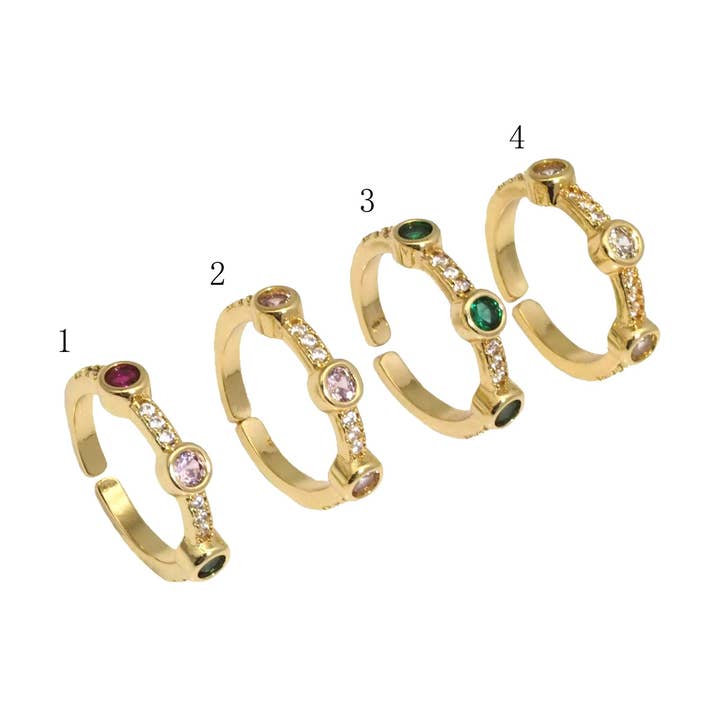 Gold Colorful CZ Stud Adjustable Ring, Sku#JL175 for wholesale by BestBeads&Beyond