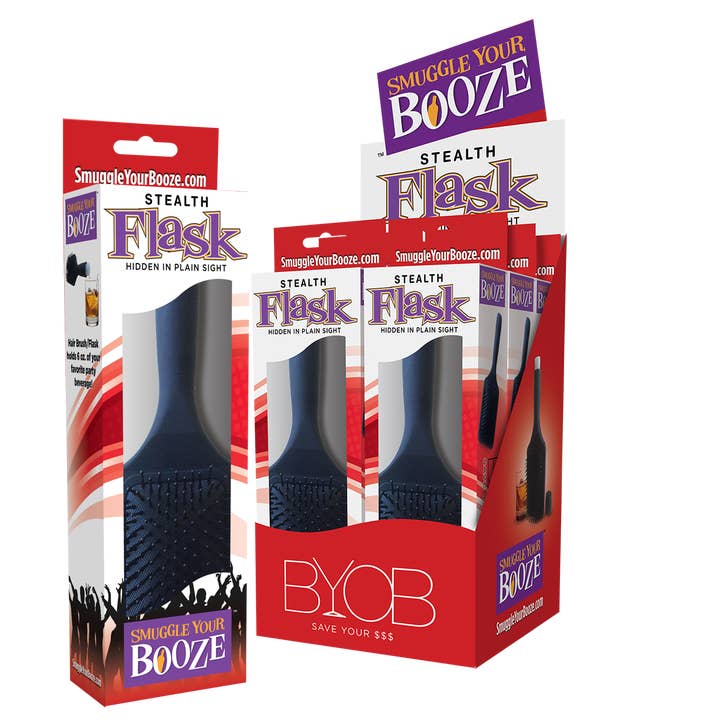 Smuggle Your Booze – wholesale Gag gift/novelty gift – 6 Hair Brush Flasks With POP Display