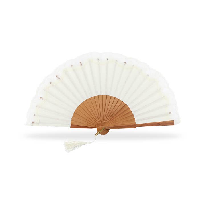 Cuatrogotas - Wholesale Papier/tissuewaaiers - Natuurlijke waaier van hout met kant, 24 cm, per set van 3 - Cuatrogotas3