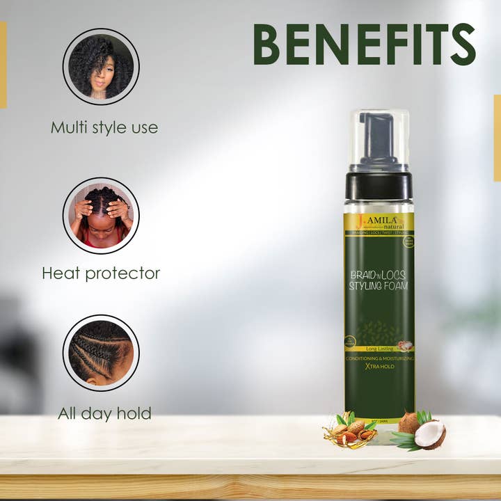 UB BRANDS INC – wholesale Hair styling gel/mousse – J. Amila Braid 'n Locs Styling Foam Extra Hold 8oz2