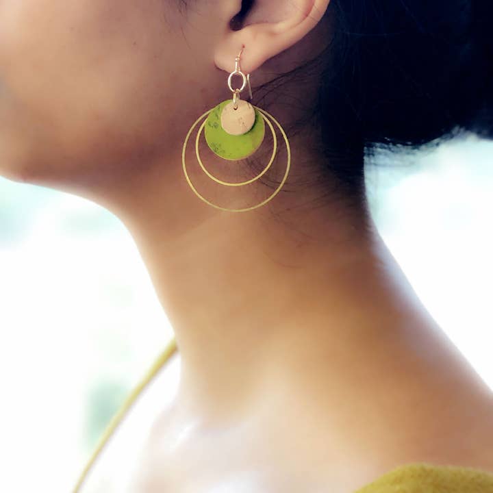 Cork Hoop Earrings - Green for wholesale by Sumsaara