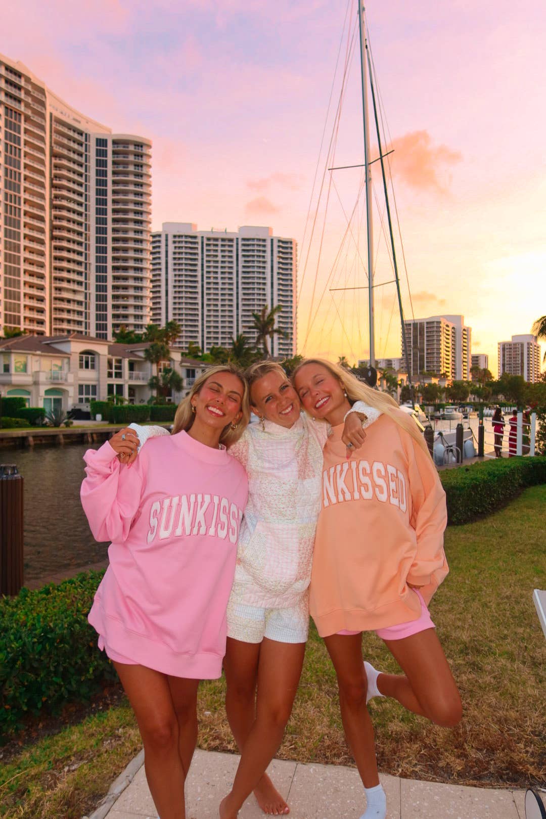 Lottie Pink Varsity Sunkissed Embroidered Mockneck Sweatshirt 100% Cotton for wholesale on Faire13