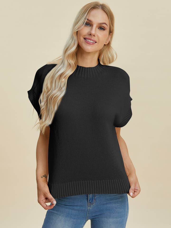 ClassiQ - Wholesale Knit Sweater - Women's - Double Take Full Size Mock Neck Short Sleeve Sweater14