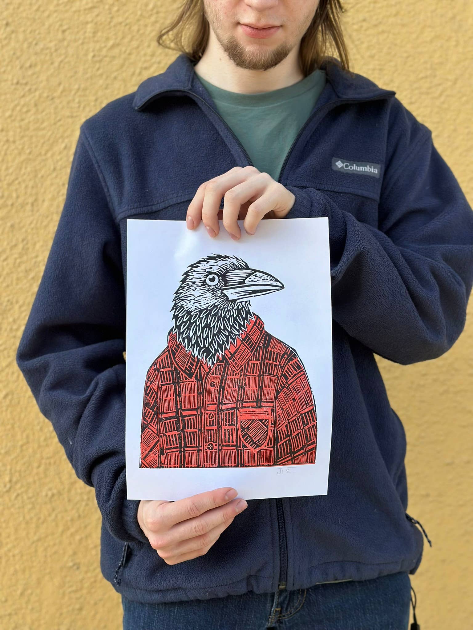 Courting the Wild - Wholesale Art Print - Flannel Raven Linocut Block Print