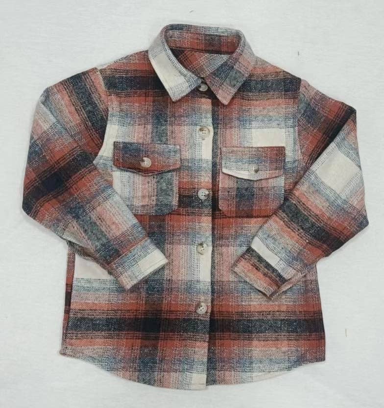 Aier Wholesale - Wholesale Button Down Shirt - Kids - Baby Boys Orange Plaid Long Sleeve button ups Flannel shirts tops2