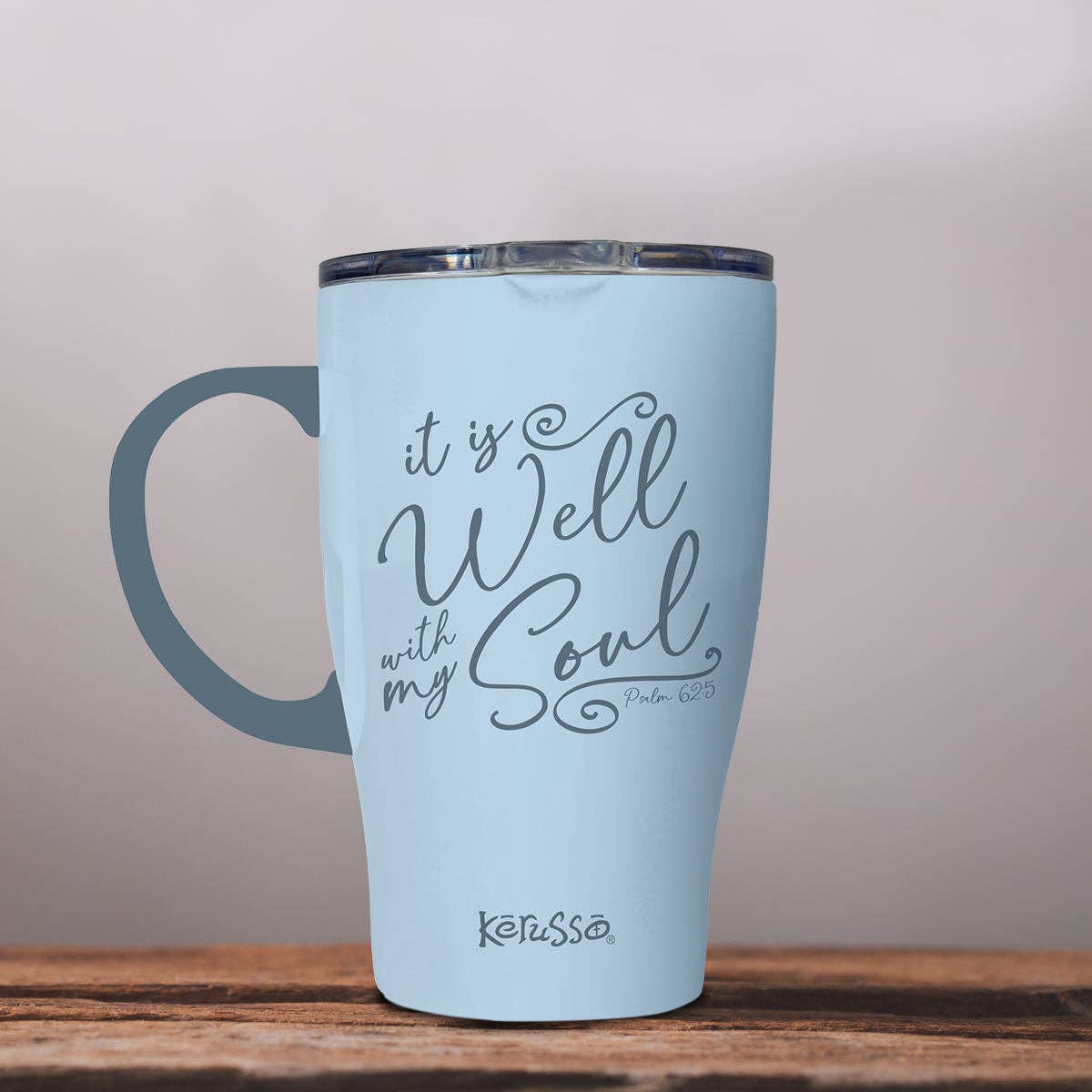 bleu Tasse Kerusso 15 oz en acier inoxydable avec poignée It Is Well en vente sur Faire2