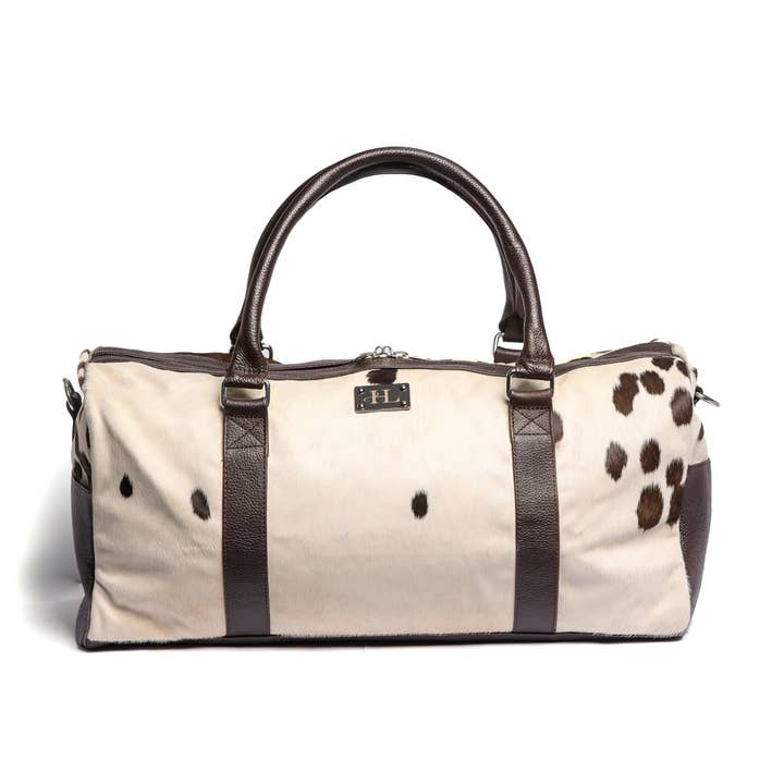 Weiß & Dunkelbraun Haar-auf-Leder Reisetasche – Stilvoll für den Großhandel von Hammi Leathers