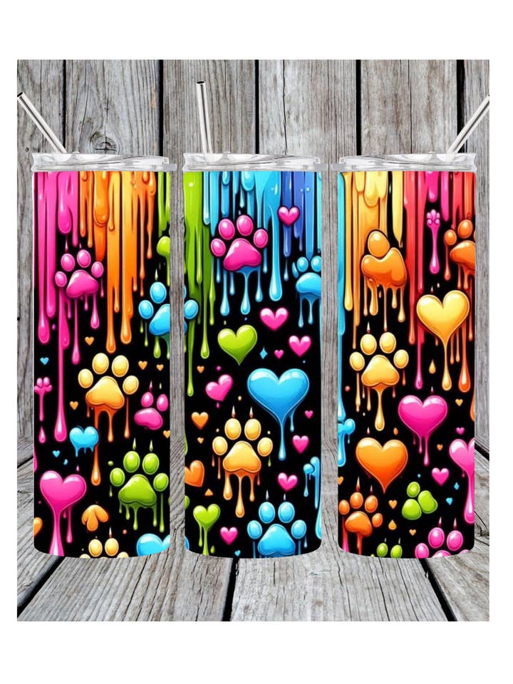 colorful paw print tumbler for wholesale by Eclectic Wallflower Boutique