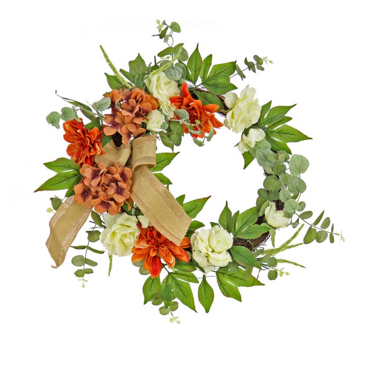 National Tree Company - Wholesale Wreath - 24 in. Fall Wreath with Hydrangea and Rose
