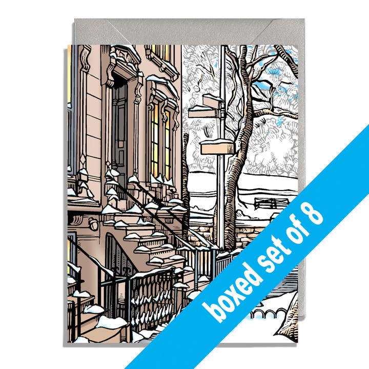 Festtags-Box-Set, Fort Greene Brownstone im Schnee für den Großhandel von Daniel Joseph Durkin Illustrations