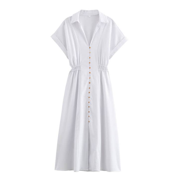 Marayn – wholesale Dress – Women's – Spring Linen Blend Midi Shirt Dress Chic Global Style