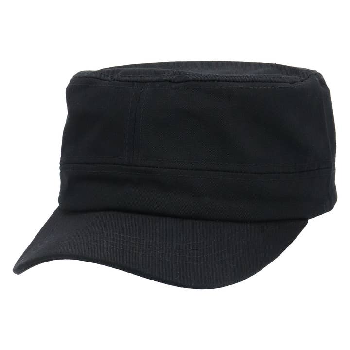 Black Twill Cotton Velcro Cadet Cap for wholesale on Faire