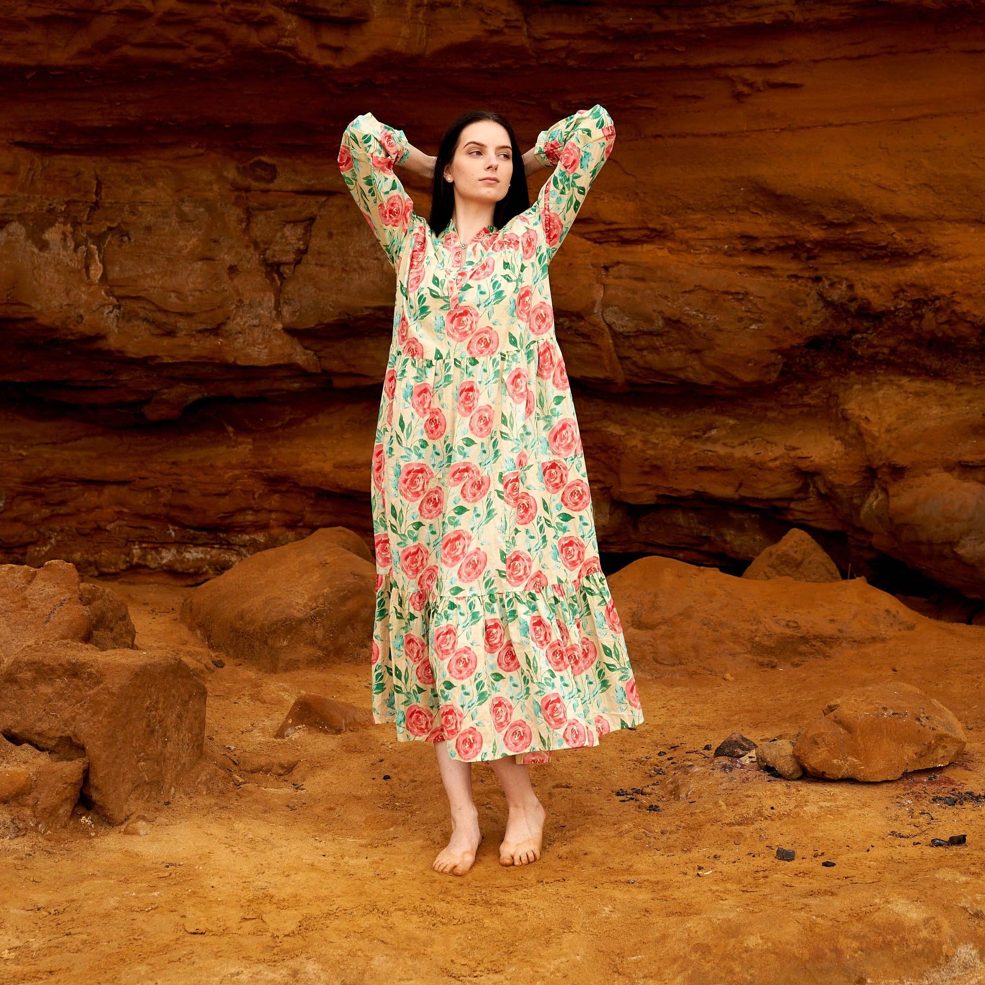 Glamthread - Wholesale Dress – Women's - 'Rose Revival' 100% Cotton Maxi Dress2