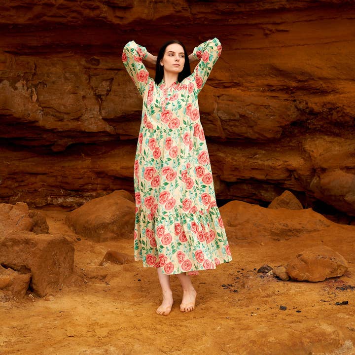 Glamthread - Wholesale Dress – Women's - 'Rose Revival' 100% Cotton Maxi Dress2