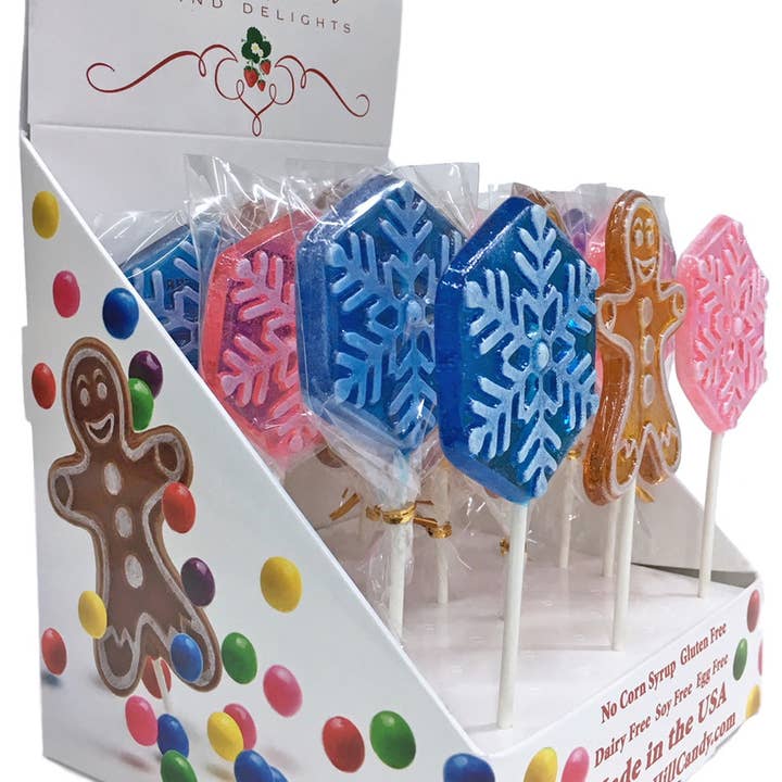 Strawberry Hill Grand Delights - Wholesale Lollipop - Assorted GINGERBREAD MAN & SNOWFLAKE LOLLIPOP