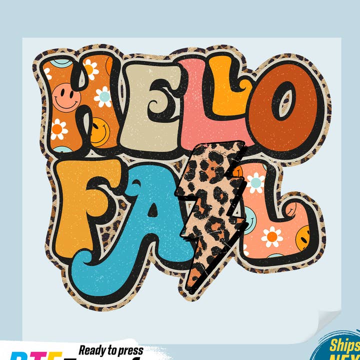 Hello Fall Leopard DTF Transfer for wholesale by DTF Office