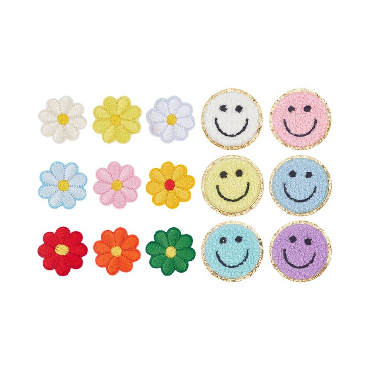 Smiley & Daisy Chenille Patch | Assorted for wholesale by The Charm Bar Company
